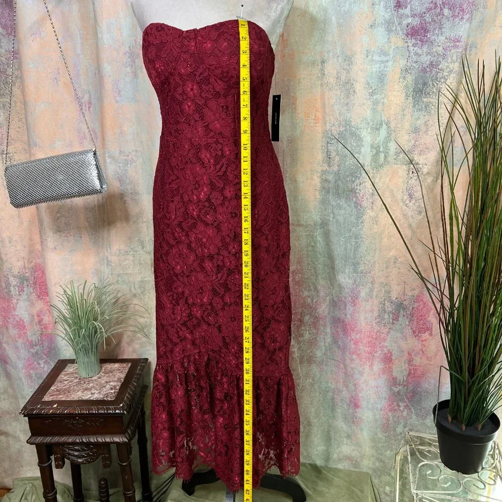 NWT 📌Lulus Stay Stunning "Wow the Crowd" Burgundy Lace Strapless Dress! - Picture 5 of 16